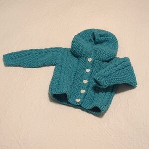 NEW Hand Knit Hooded Baby Sweater - 3M
